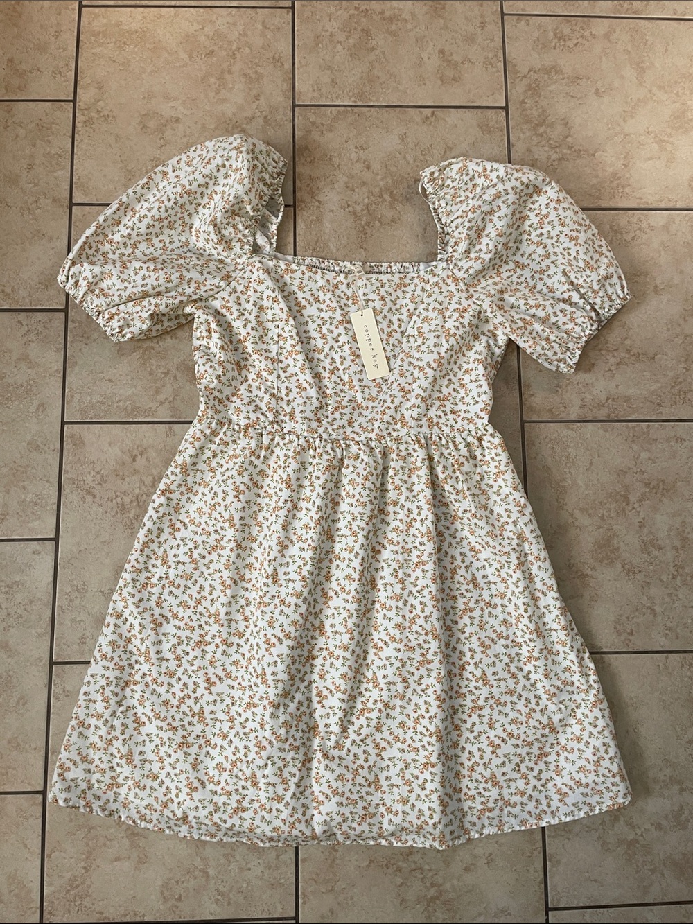 Copper Key White Mini Dress with Tan Floral Print Size XL